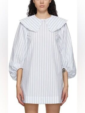 Ganni Striped Balloon Sleeve Mini Dress